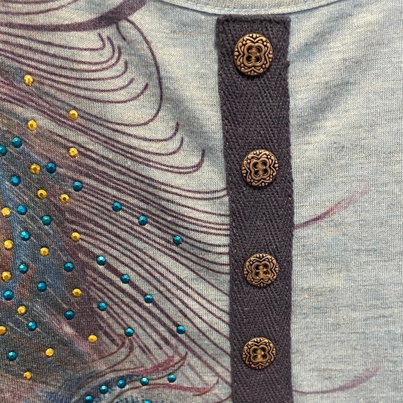 Apt. 9 Women's Long Sleeve Blue Feather Top women’s S - Picture 4 of 6